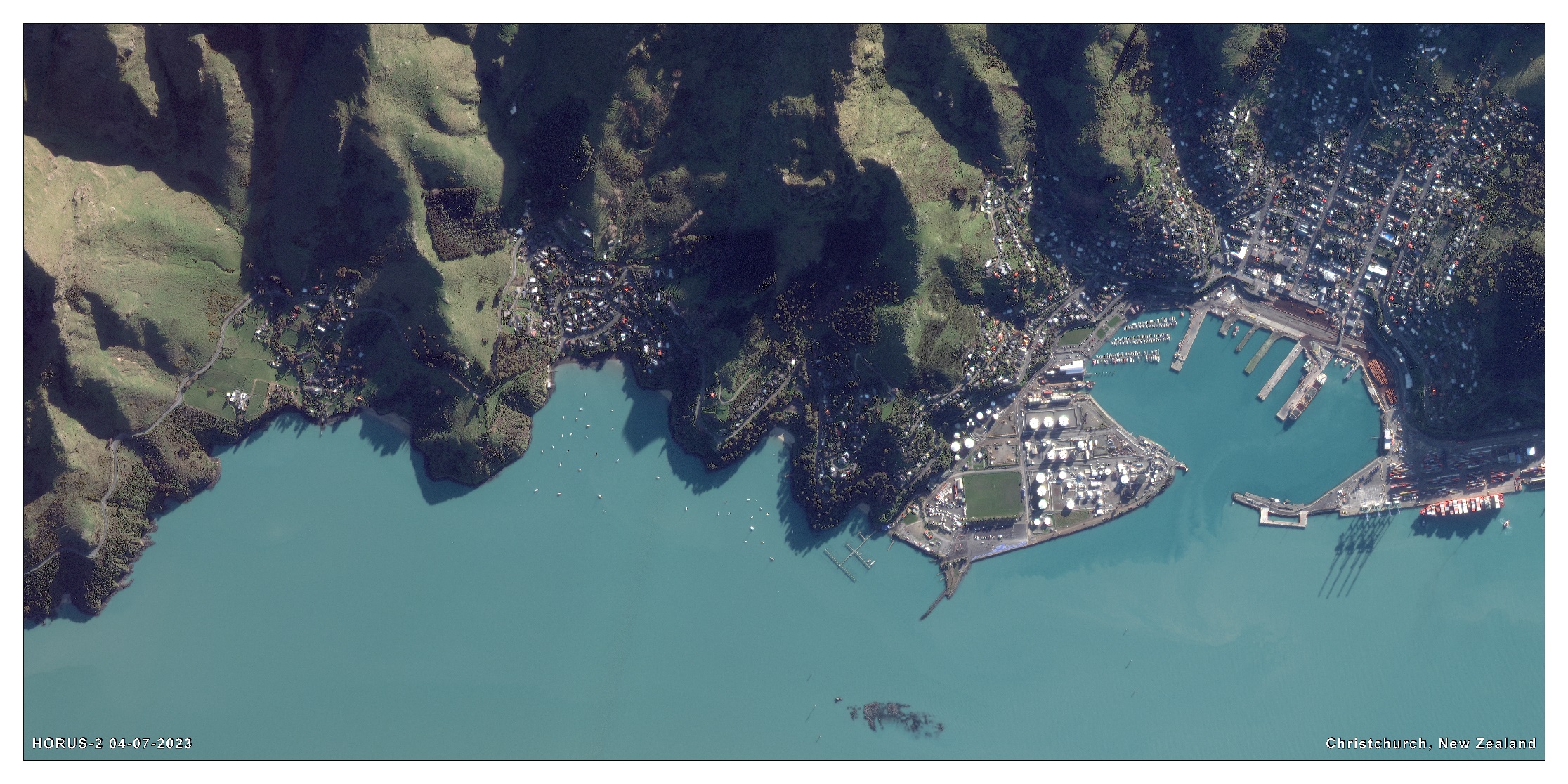 Satellite imagery sample of Christchurch, New Zealand coastline and port infrastructure
