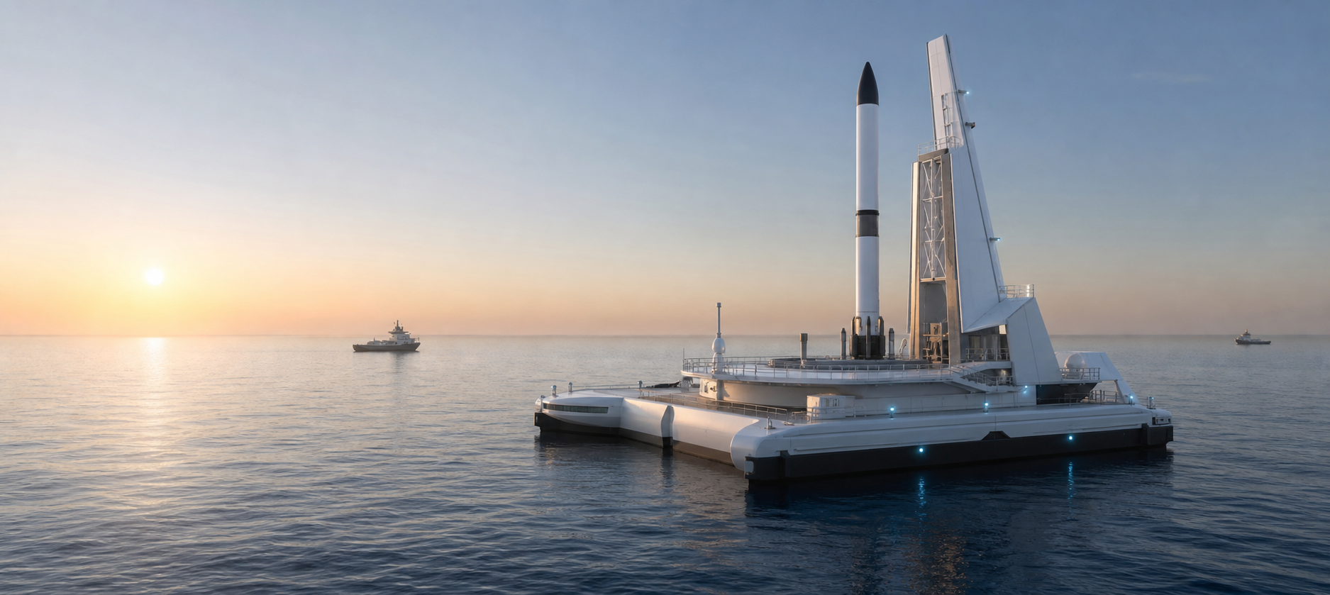 Offshore launch platform at sunrise