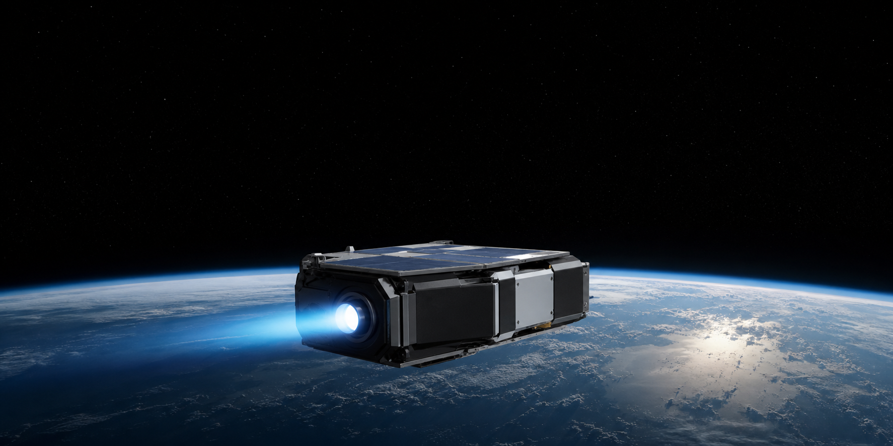 Earth from orbit with a satellite using blue electric propulsion